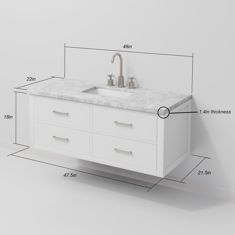 Lexora Home Castor 48" Single Bathroom Vanity in White with 2 cm White Carrara Marble Top and Rectangular Sink, , large