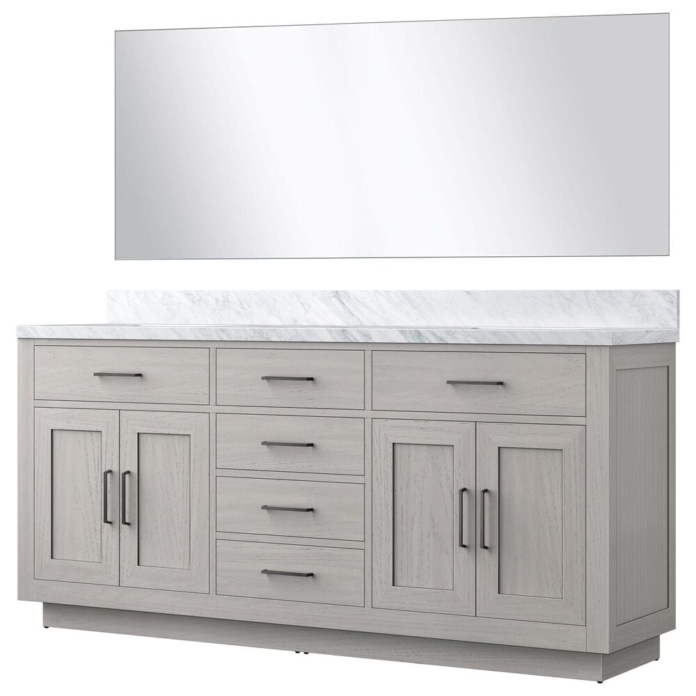 Lexora Home Abbey 72" Double Bathroom Vanity in White Oak with 2 cm White Carrara Marble Top, Rectangular Sinks and 70" Mirror, , large
