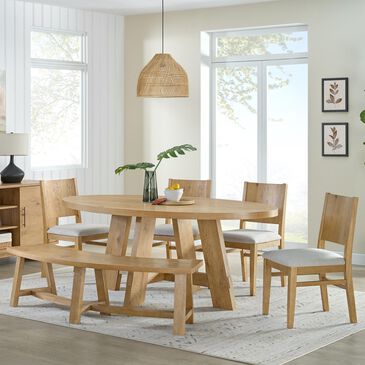 Forma & Co Boho Dining Table, 4 Dining Chairs and Bench in Prairie Oak Finish, , large