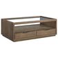 Bernards Furniture Trilogy 2-Drawer Glass Top Cocktail Table in Rich Cocoa and Clear, , large