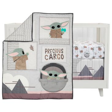 Lambs and Ivy Star Wars The Child Baby Yoda 3-Piece Baby Crib Bedding Set in Taupe, Gray, Green and White, , large