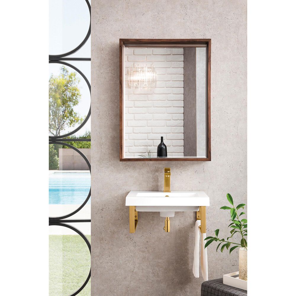 James Martin Vanities Boston 20" Single Wall Brackets in Radiant Gold with 3 cm White Glossy Resin Top and Rectangular Sink, , large