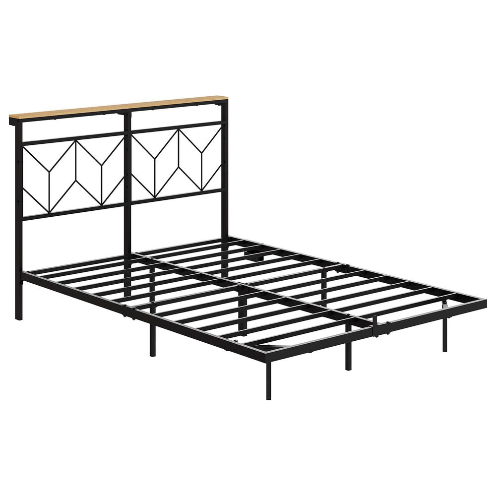 HOMLUX Full Floating Bed Frame with LED Headboard and Charging Station in Black, , large