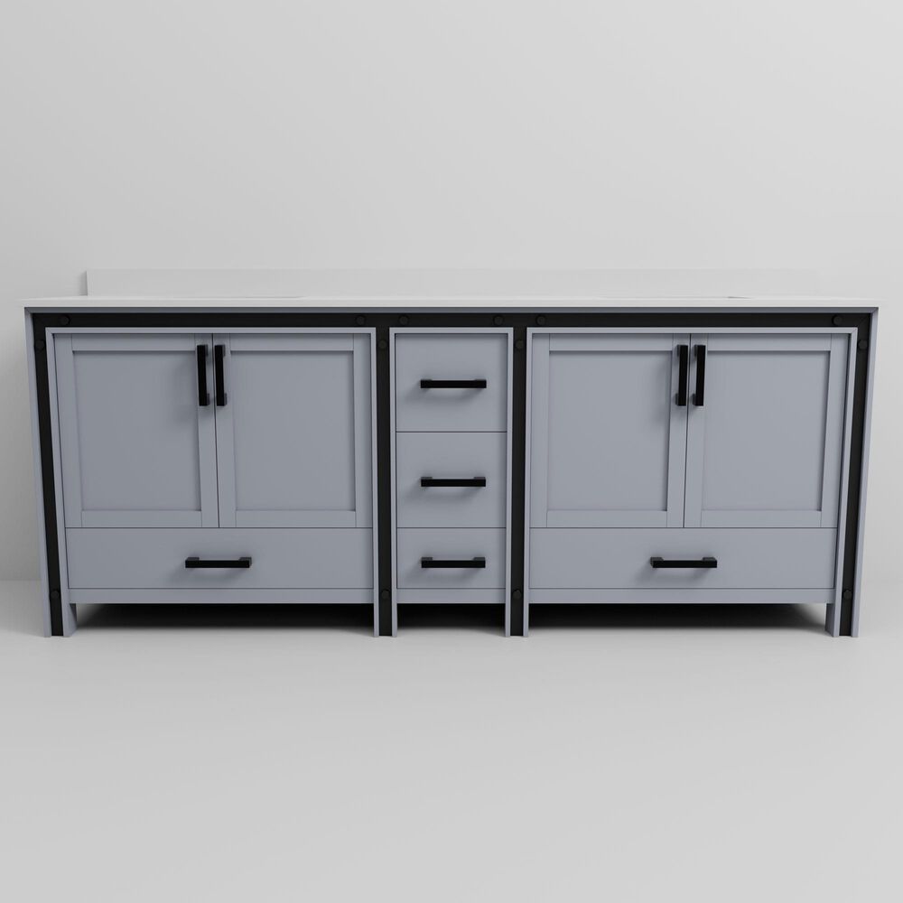 Lexora Home Ziva 84" Double Bathroom Vanity in Dark Grey with 2 cm White Quartz Top and Rectangular Sinks, , large
