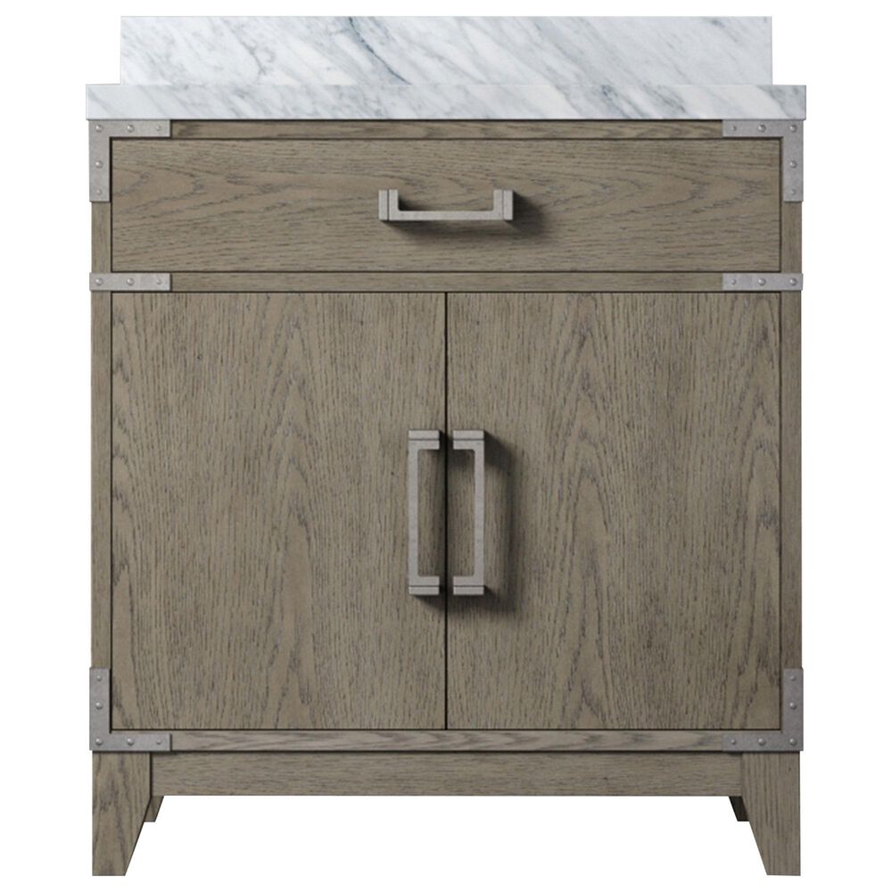 Lexora Home Laurel 30" Single Bathroom Vanity in Grey Oak with White Carrara Marble Top and Rectangular Sink, , large