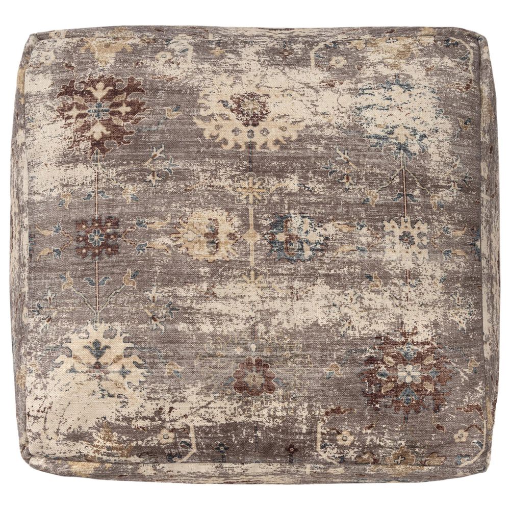 LR Home 18" Square Floral Pouf in Taupe, , large