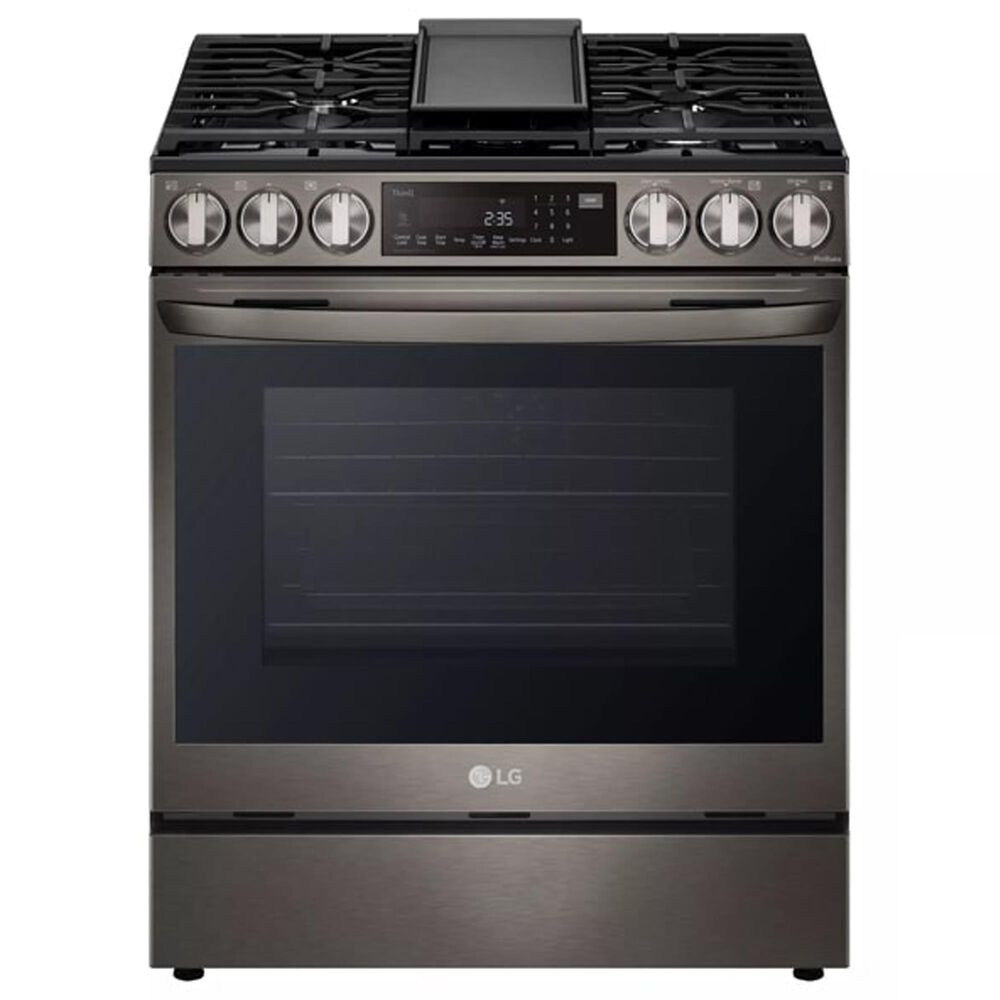 LG 4-Piece Kitchen Package with 26 Cu. Ft. French Door Refrigerator, Gas Range and Bar Handle Dishwasher in Black Stainless Steel, , large
