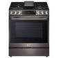 LG 4-Piece Kitchen Package with 26 Cu. Ft. French Door Refrigerator, Gas Range and Bar Handle Dishwasher in Black Stainless Steel, , large