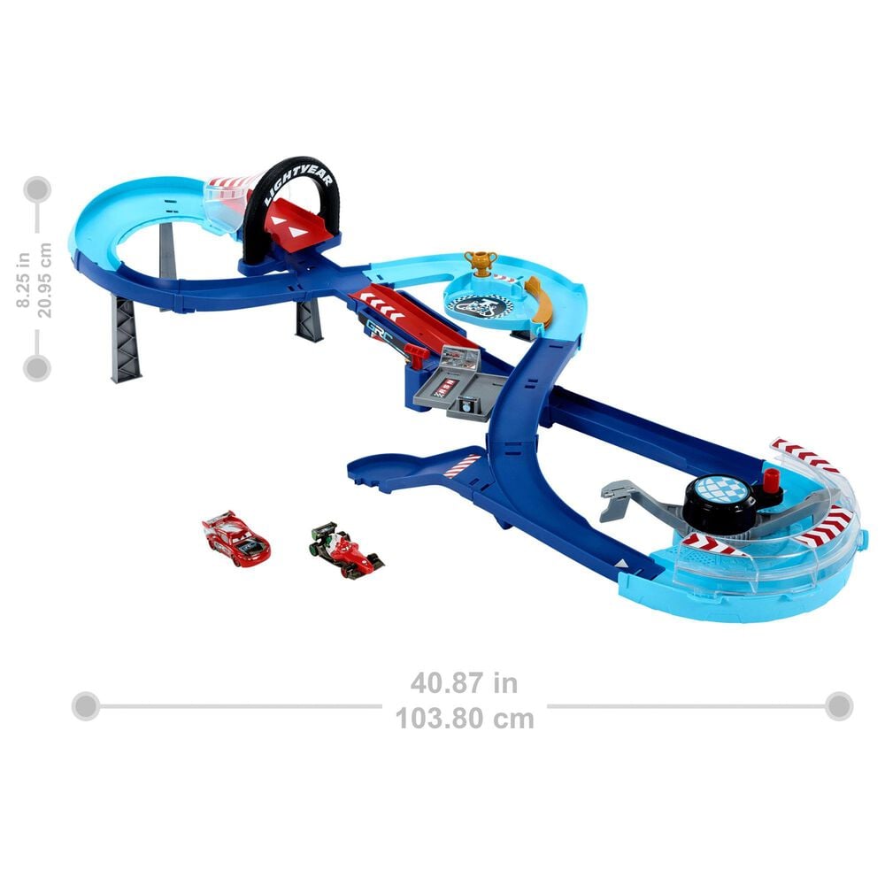 Disney Global Racers Cup Jumping Raceway Track Set with 2 Toy Vehicles in Multicolor, , large
