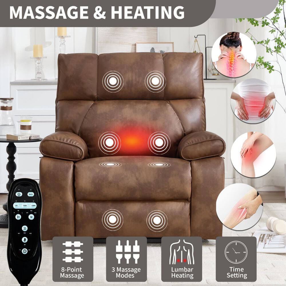 Hearth and Haven Large Power Lift Recliner in Brown, , large