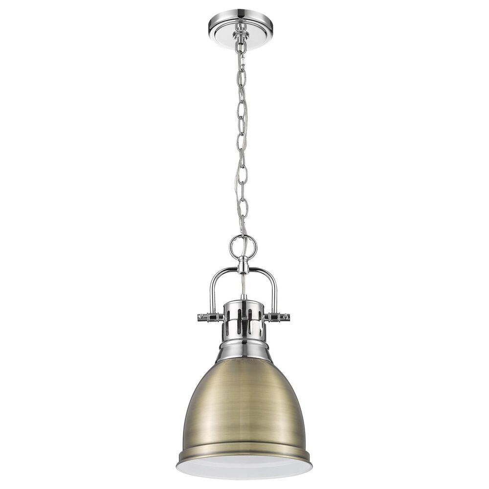 Golden Lighting Duncan 1-Light Small Pendant with Chain and Aged Brass Shade in Chrome, , large