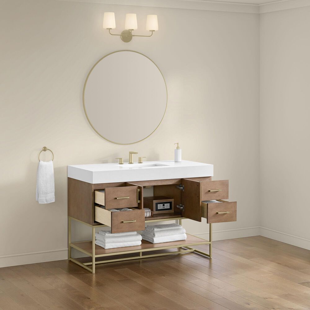 37B Mauri 48" Single Bathroom Vanity with Metal Base in Walnut Drift with High-Profile 4" White Composite Stone Top, , large