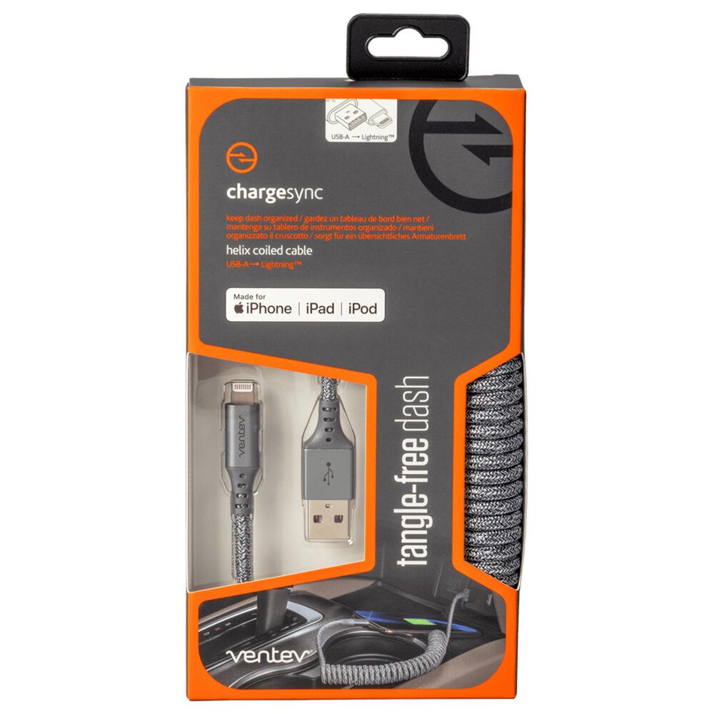Ventev Chargesync Helix Coiled Usb A To Apple Lightning Cable - Heather Gray, , large