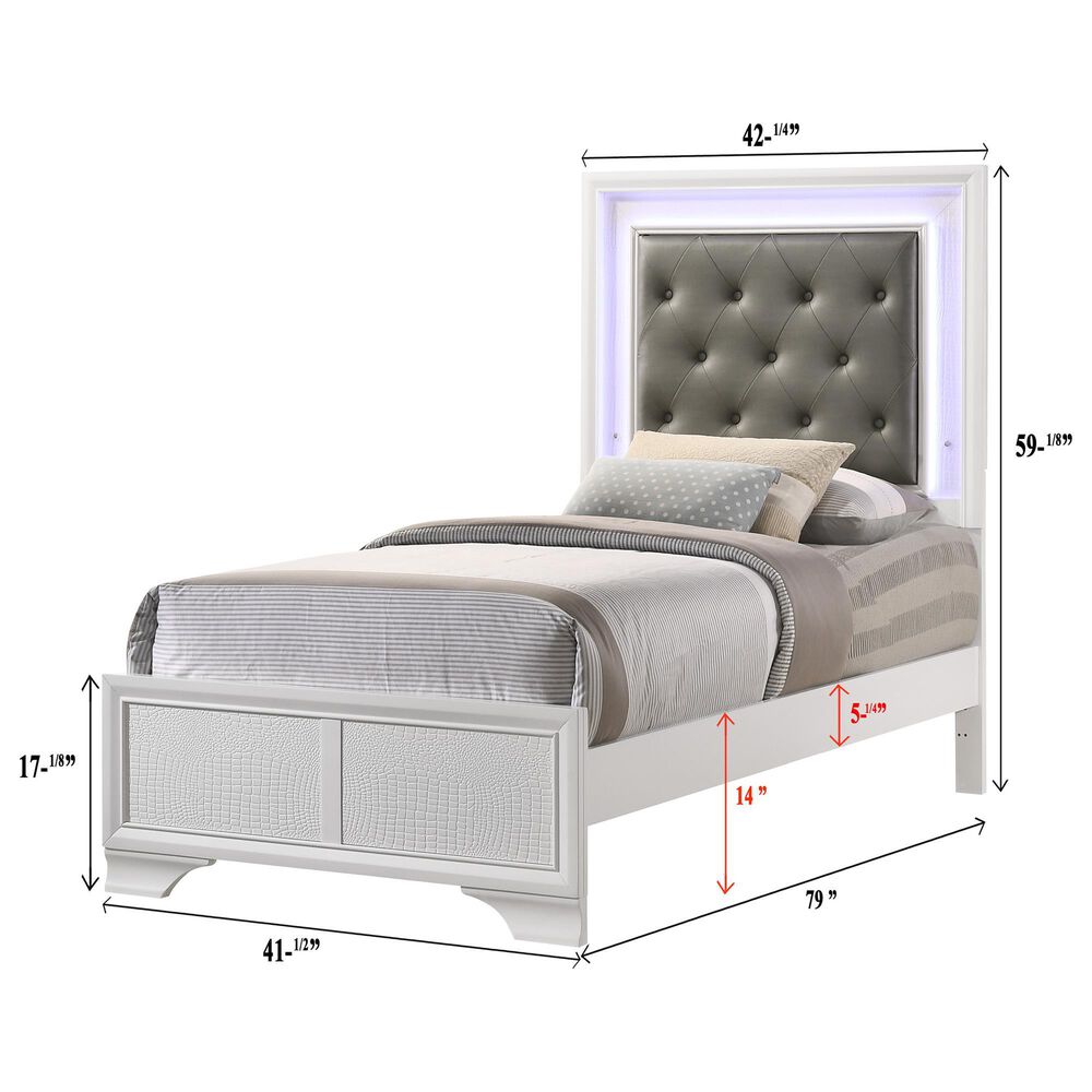 Crown Mark Lyssa Twin Upholstered Panel Bed with LED Lights in Frost, , large