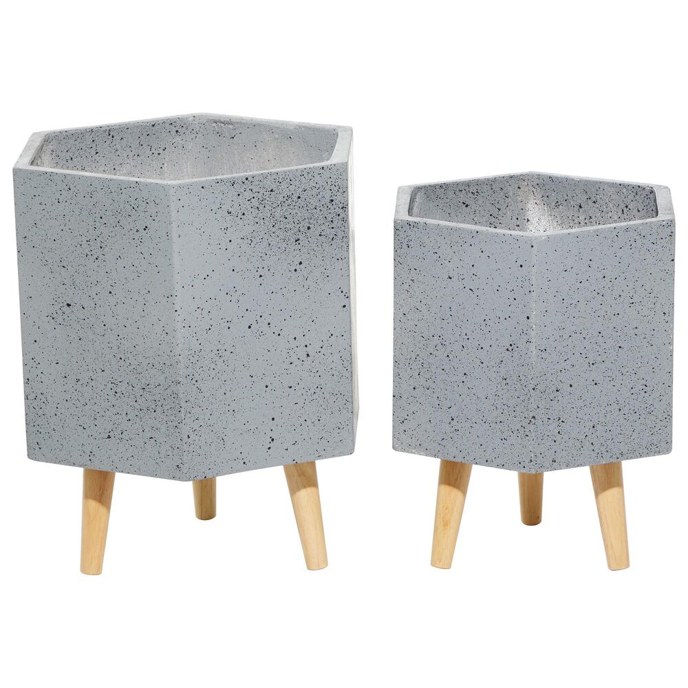 Maple and Jade Contemporary Wood Planter Grey Set of 2, , large