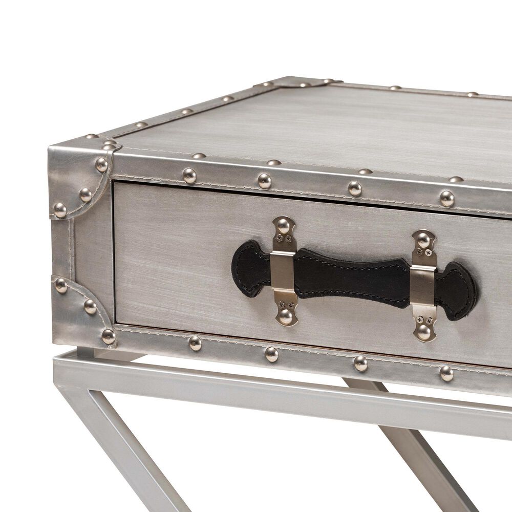 Baxton Studio William 1 Drawer Nightstand in Silver/Silver/Black, , large