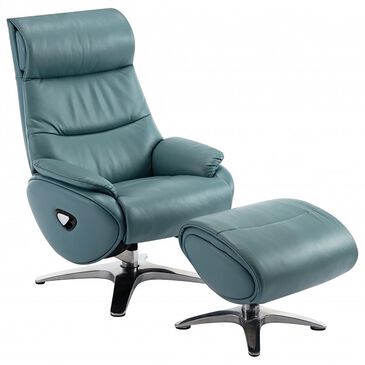 Barcalounger Adler Leather Swivel Manual Recliner with Ottoman in Capri Blue, , large