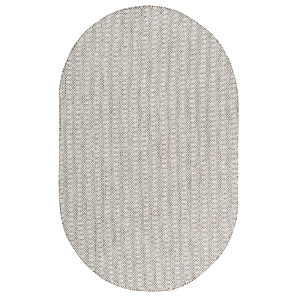 Nourison Courtyard Ivory and Silver 5&#39; x 8&#39; Oval Indoor/Outdoor Area Rug, , large