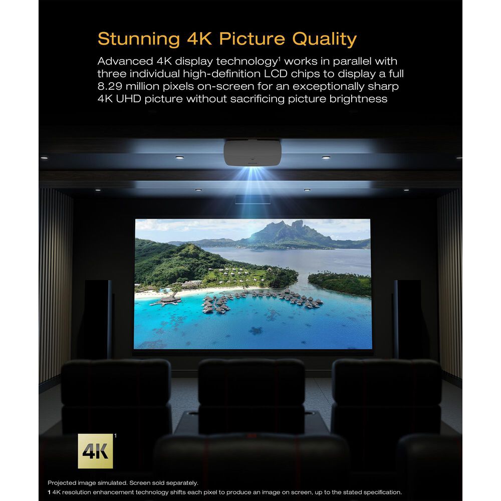 Epson QB1000 4K HDR 3300 Lumen 3LCD Laser Projector in White, , large