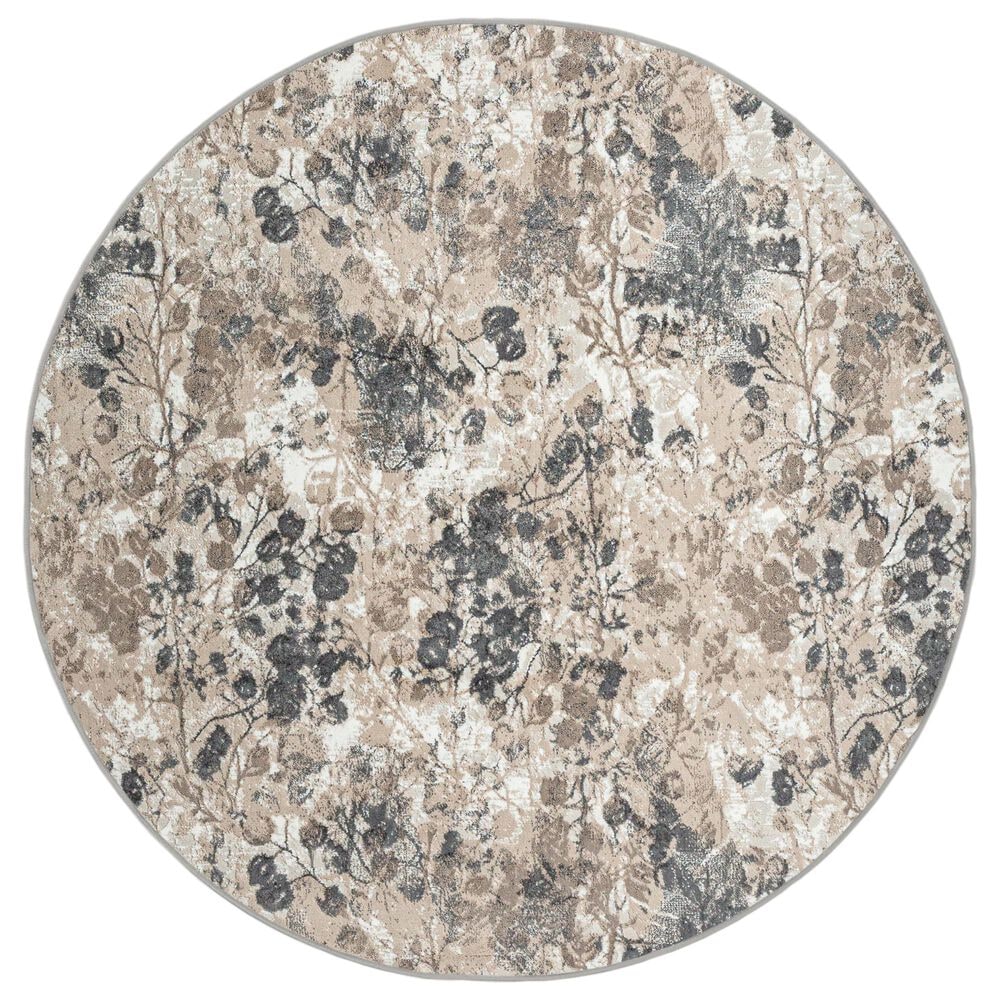 Radici USA Livigno Floral 7"10" Round Grey Area Rug, , large