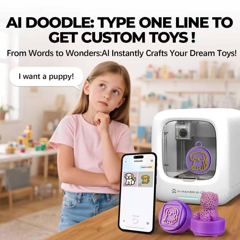 AOSEED X-Maker Joy Kids 3D AI Printer with 4 Filaments and Toy Pack in White, , large