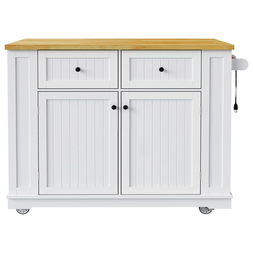 HOMLUX 48" Kitchen Island with Drop Leaf in White and Natural, , large