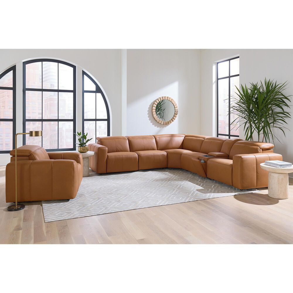 Bassett Airy 6-Piece Leather Power Reclining Sectional in Antelope, , large