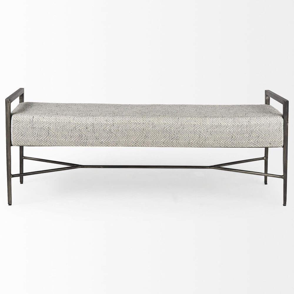 Mercana Charlotte Bench with Gray Herringbone Fabric Cushion Seat in Antique Nickel, , large