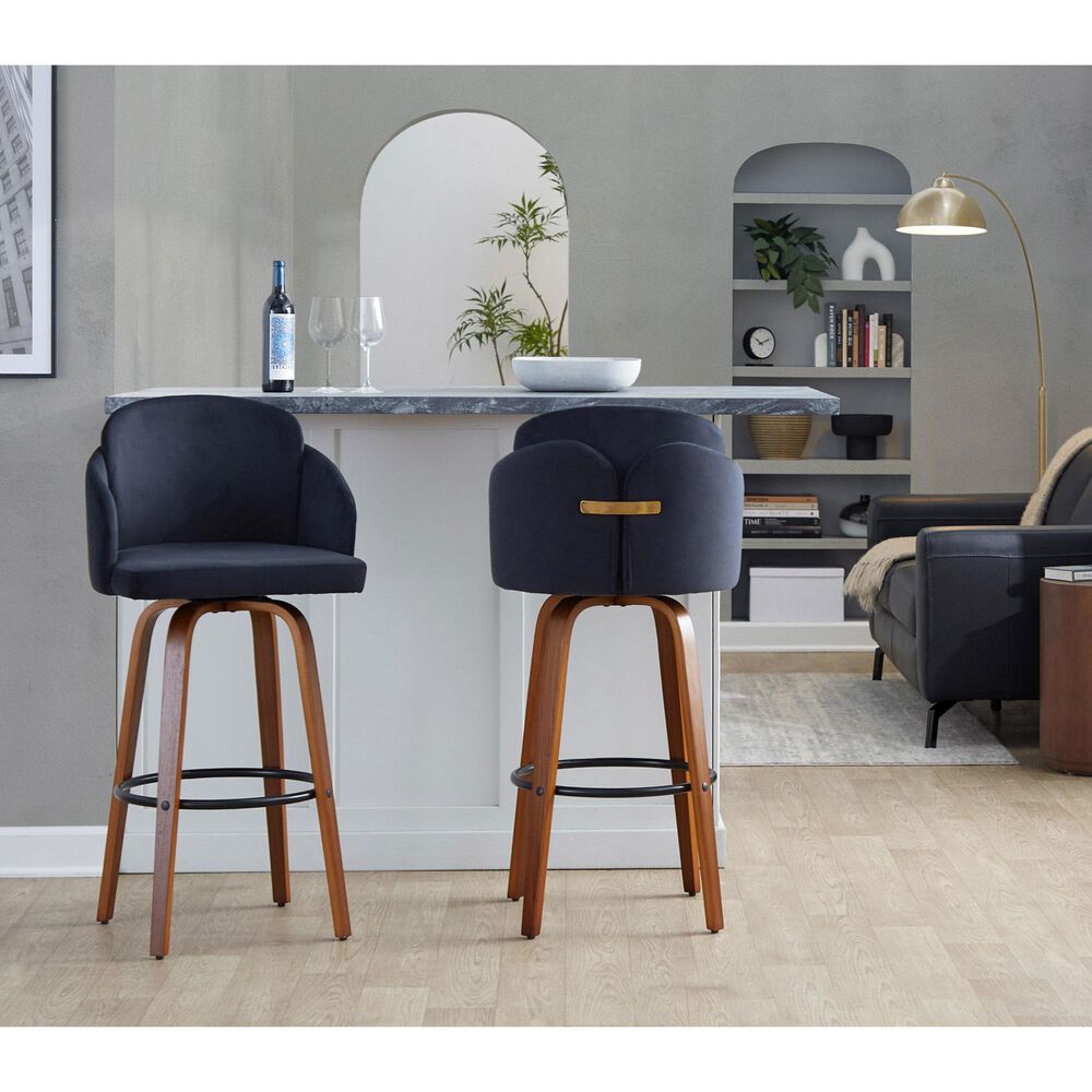 LumiSource Dahlia Swivel Counter Stool with Cream Velvet Upholstery in Walnut and Chrome (Set of 2), , large