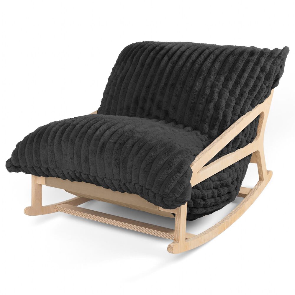 Jaxx Saxx Mondo Fur Bean Bag Rocking Chair in Black, , large