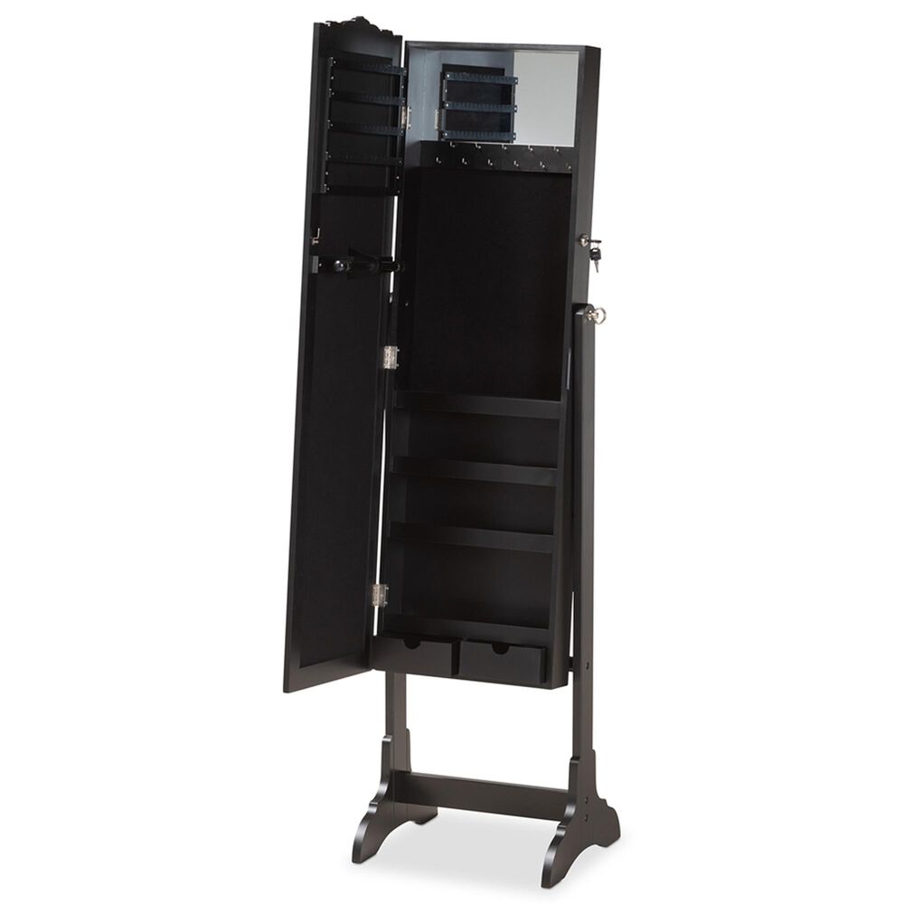 Baxton Studio Madigan Jewelry Armoire with Mirror in Black NFM