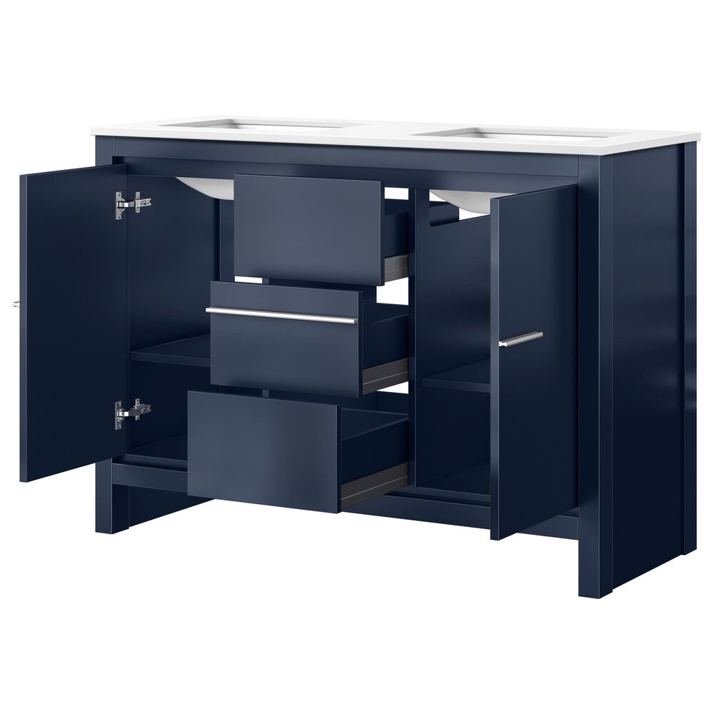 Lexora Home Lafarre 48&quot; Double Bathroom Vanity in Navy Blue with 2 cm White Quartz Top and Rectangular Sinks, , large