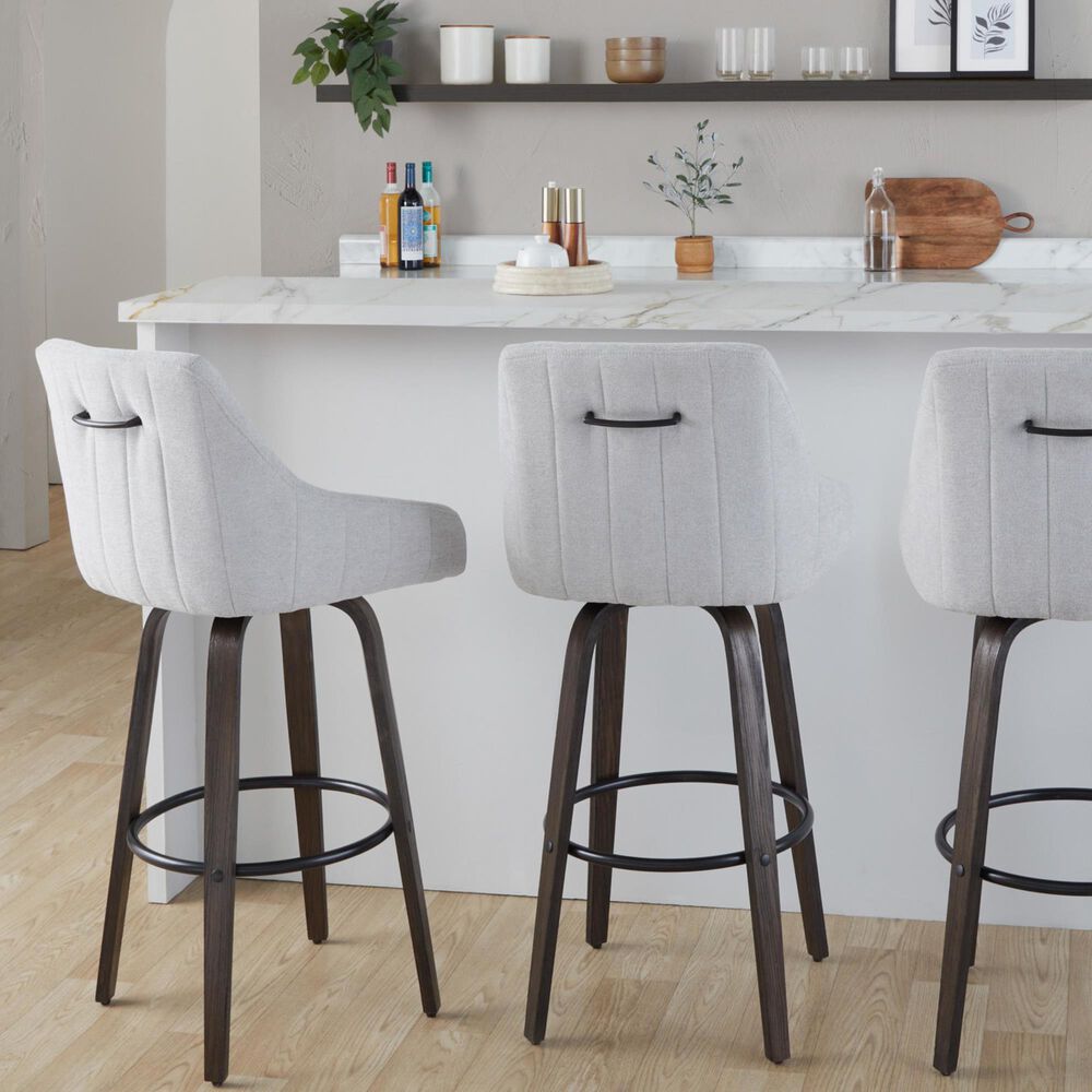 LumiSource Hannah Swivel Bar Stool with Grey Fabric Upholstery in Walnut and Black (Set of 2), , large