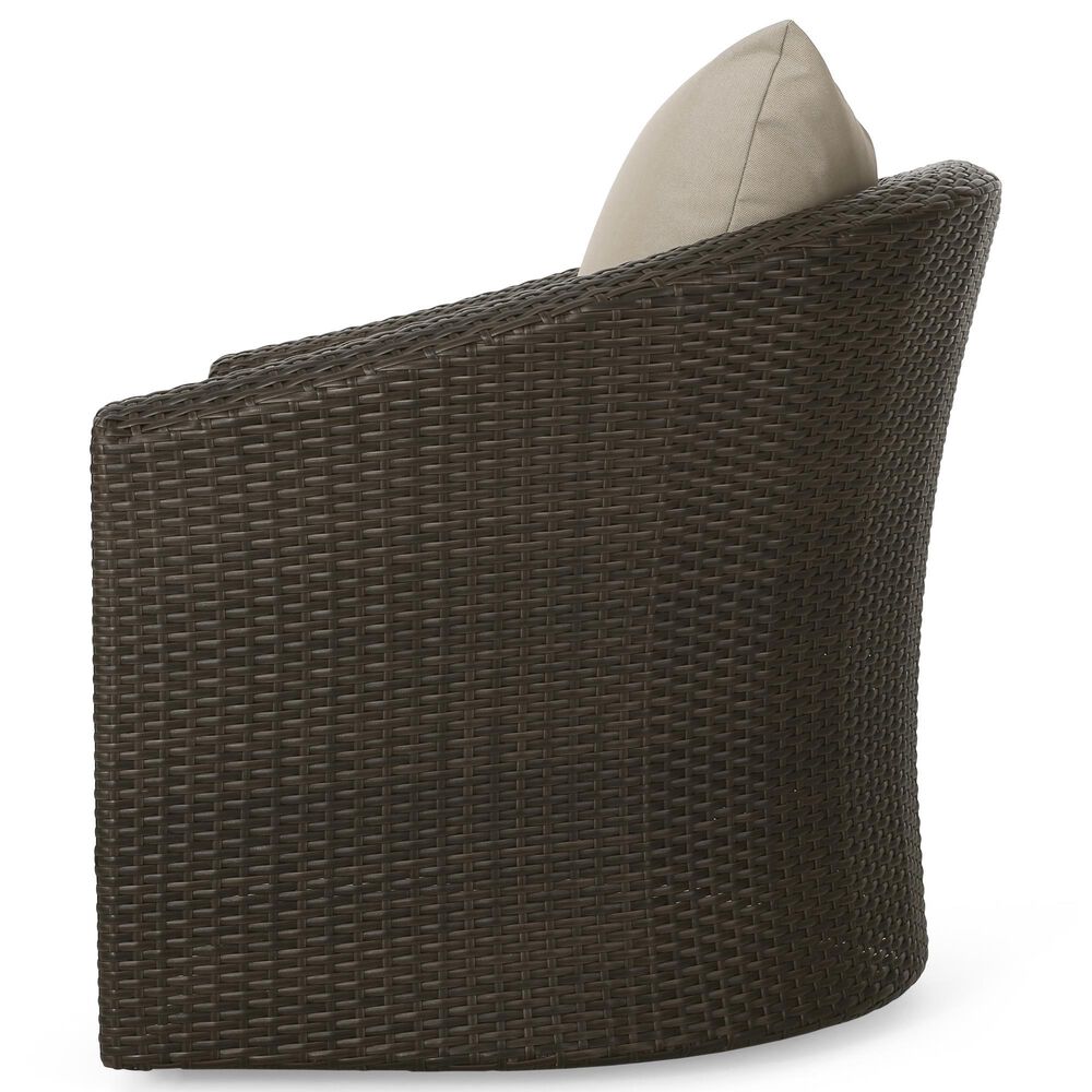 Hearth and Haven Outdoor Wicker Swivel Chair in Khaki, , large