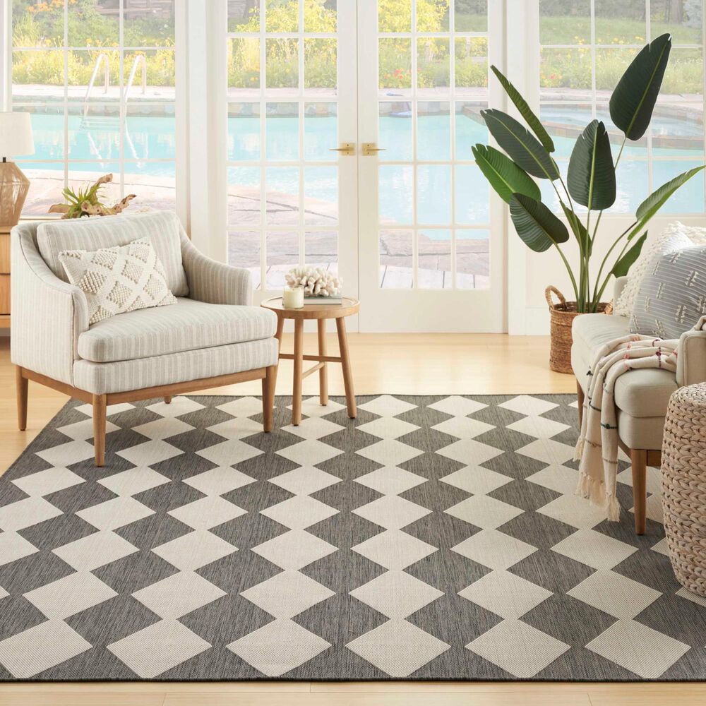 Nourison Positano Geometric Charcoal 8&#39; x 10&#39; Indoor/Outdoor Area Rug, , large