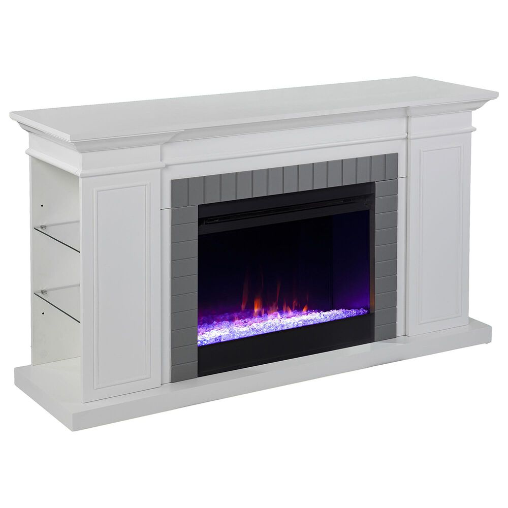 Southern Enterprises Rylana Bookcase Color Changing Fireplace in White/Gray, , large
