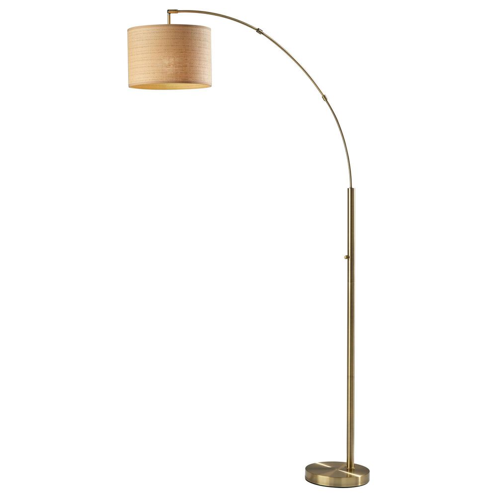 Adesso Bowery Arc Lamp with Natural Shade in Antique Brass, , large