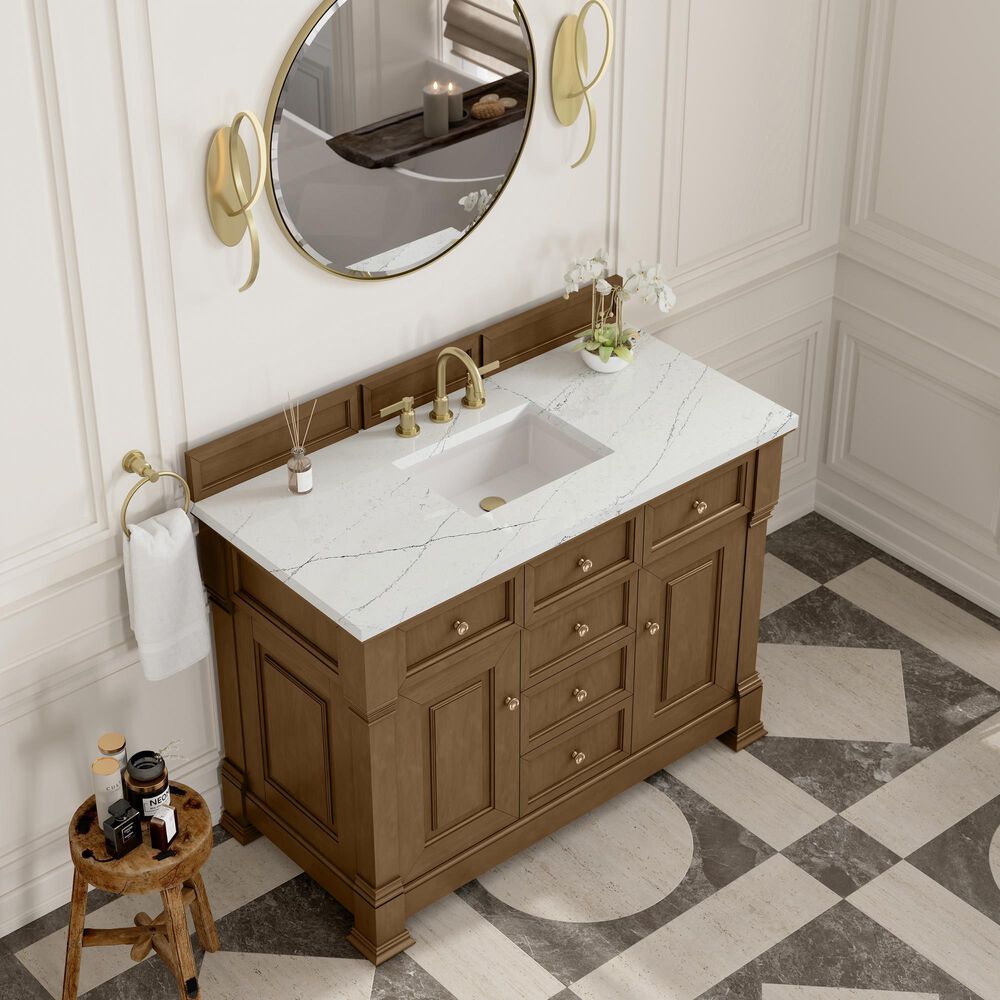 James Martin Vanities Brookfield 48&quot; Single Bathroom Vanity in Honey Oak with 3 cm Ethereal Noctis Quartz Top and Rectangular Sink, , large