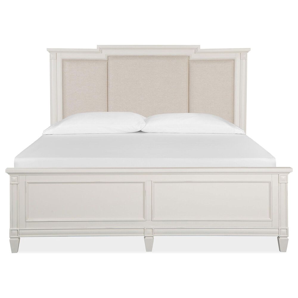 Nicolette Home Willowbrook King Panel Bed with Upholstered Headboard with Two Nightstands in Egg Shell White, , large