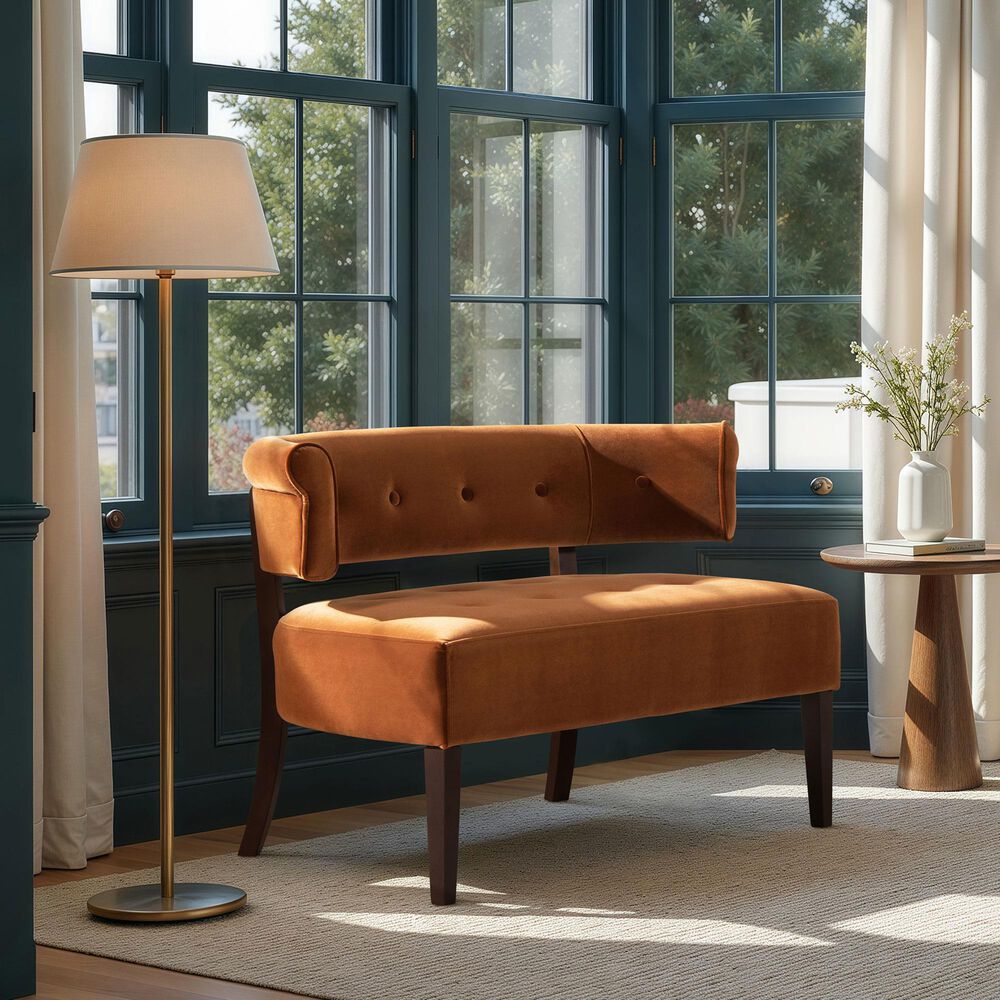 Jennifer Taylor Home Jared Bench Settee in Burnt Orange Velvet, , large