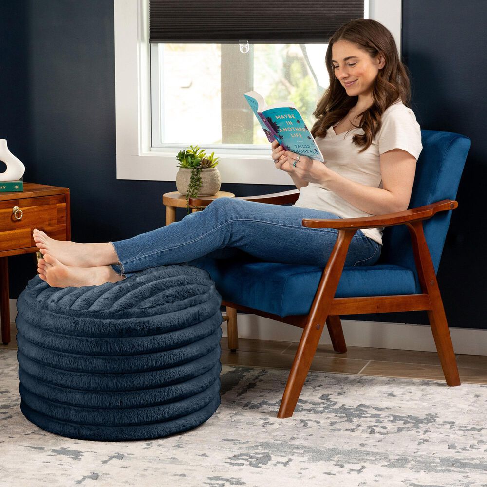 Jaxx Paran Round Ottoman in Mondo Navy, , large