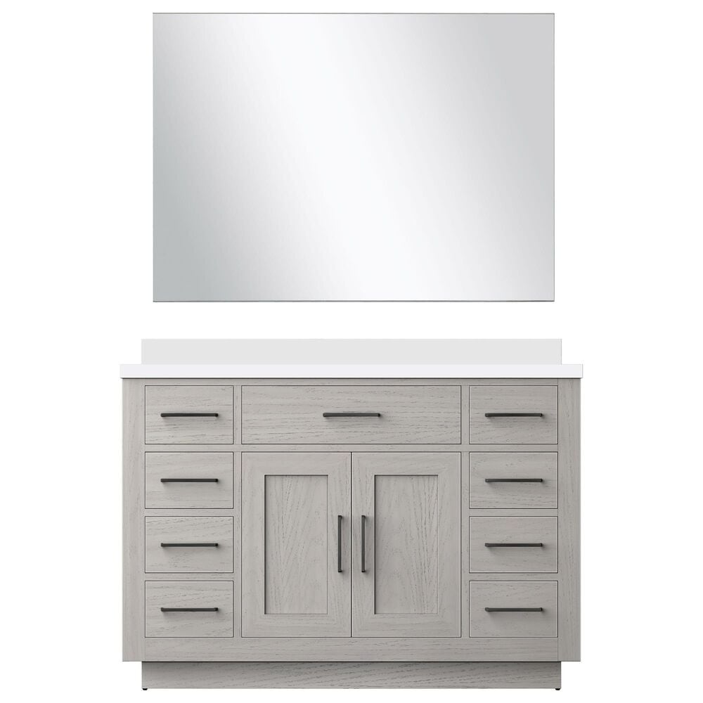 Lexora Home Abbey 48&quot; Single Bathroom Vanity in Black Oak with 2 cm White Quartz Top, Rectangular Sink and 46&quot; Mirror, , large