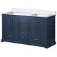 Lexora Home Dukes 60" Double Bathroom Vanity in Navy Blue with 2 cm White Carrara Marble Top and Rectangular Sinks, , large