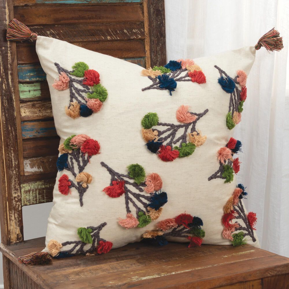 Rizzy Home Floral 20" Pillow Cover in White, , large