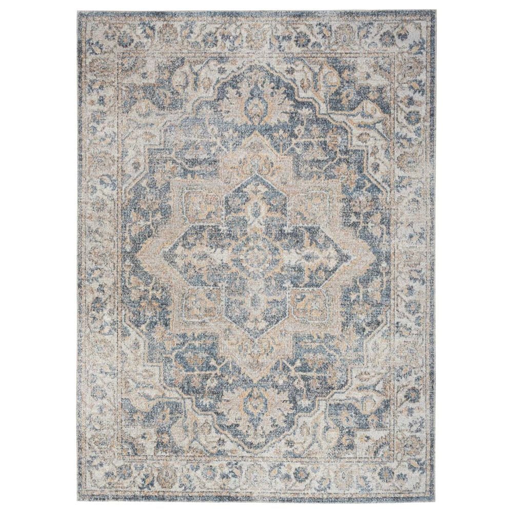 Nourison Astra Machine Washable 6"7" x 9" Grey and Blue Area Rug, , large