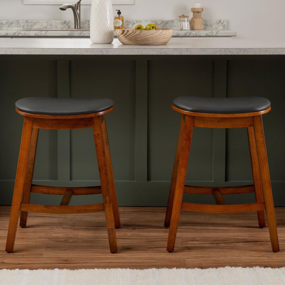 Linon Home Decor Culver Counter Stool with Black Cushion in Brown (Set of 2), , large