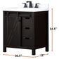 Lexora Home Marsyas 30" Single Bathroom Vanity in Brown with 2 cm White Cultured Marble Top and Rectangular Sink, , large