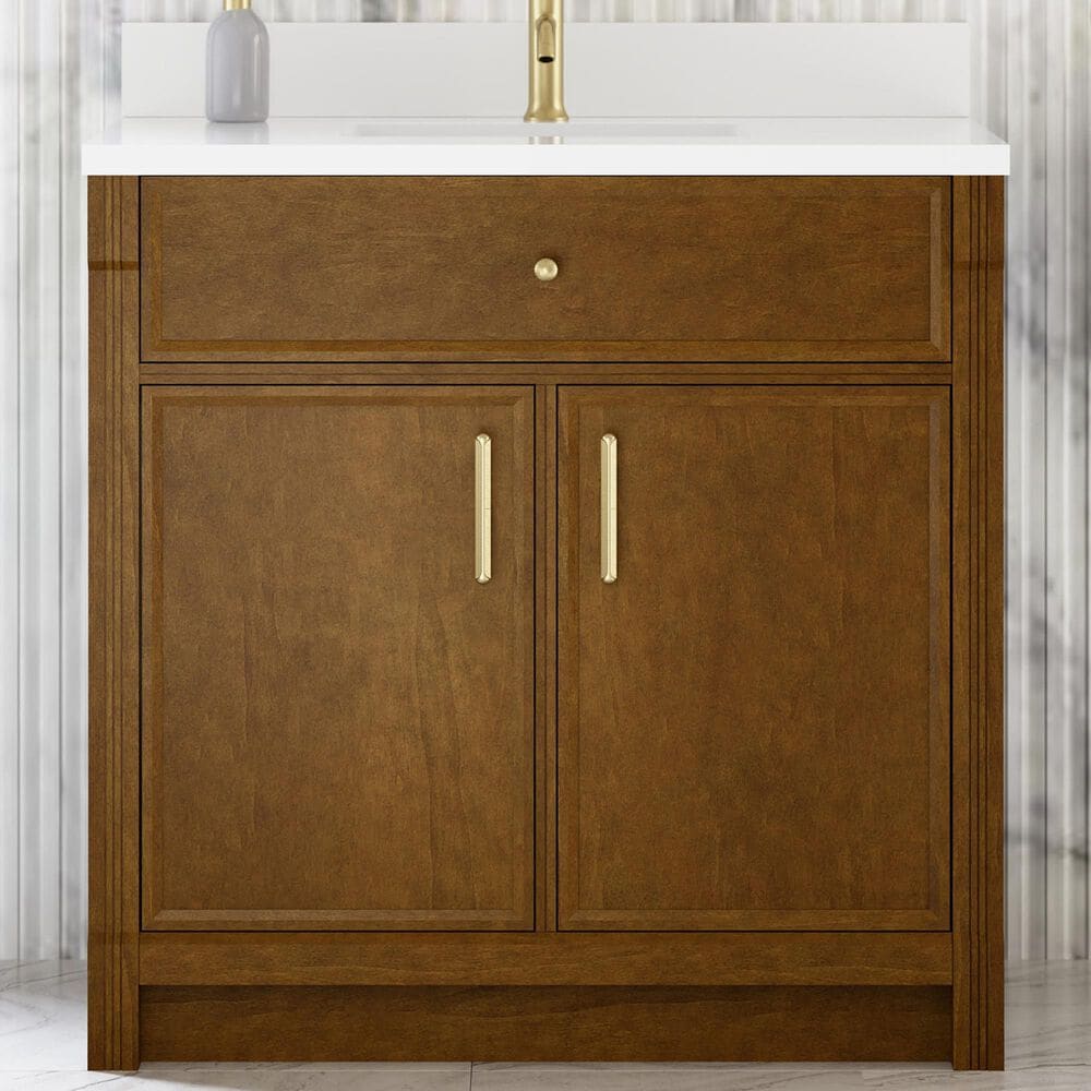 James Martin Bellshire 36" Single Bathroom Vanity in Honey Oak with Single Hole 3 cm White Zeus Silestone Top and Rectangular Sink, , large