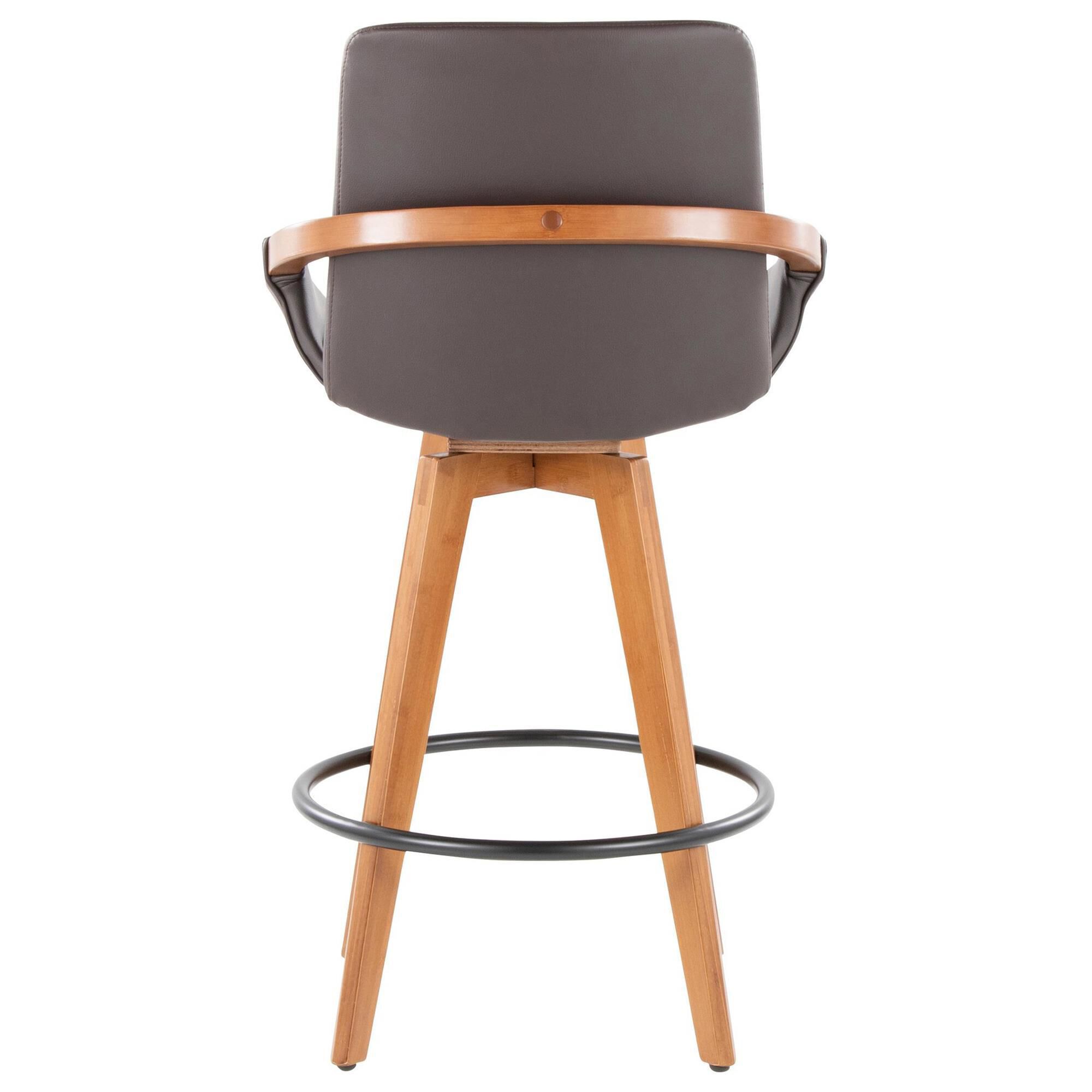 Lumisource Cosmo Swivel Counter Stool with Brown Cushion in Walnut