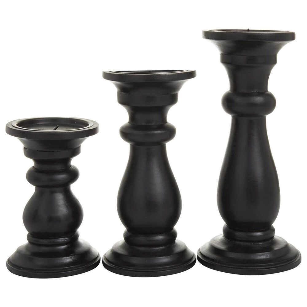 Maple and Jade 6&quot;, 8&quot;, 10&quot; Turned Style Pillar Decorative Candle Holder in Black &#40;Set of 3&#41;, , large